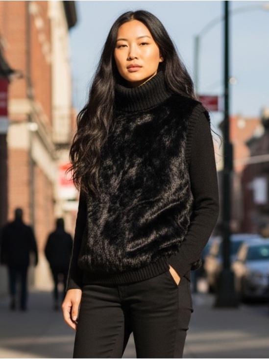 BCBGMaxAzria Sweaters - BCBGMaxAzria Black Genuine Goat Fur Top